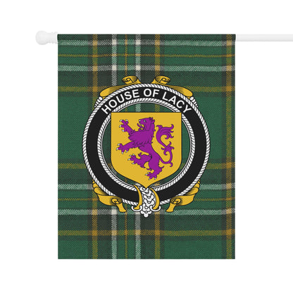 House of Lacy Family Crest Green Tartan Flag Banner