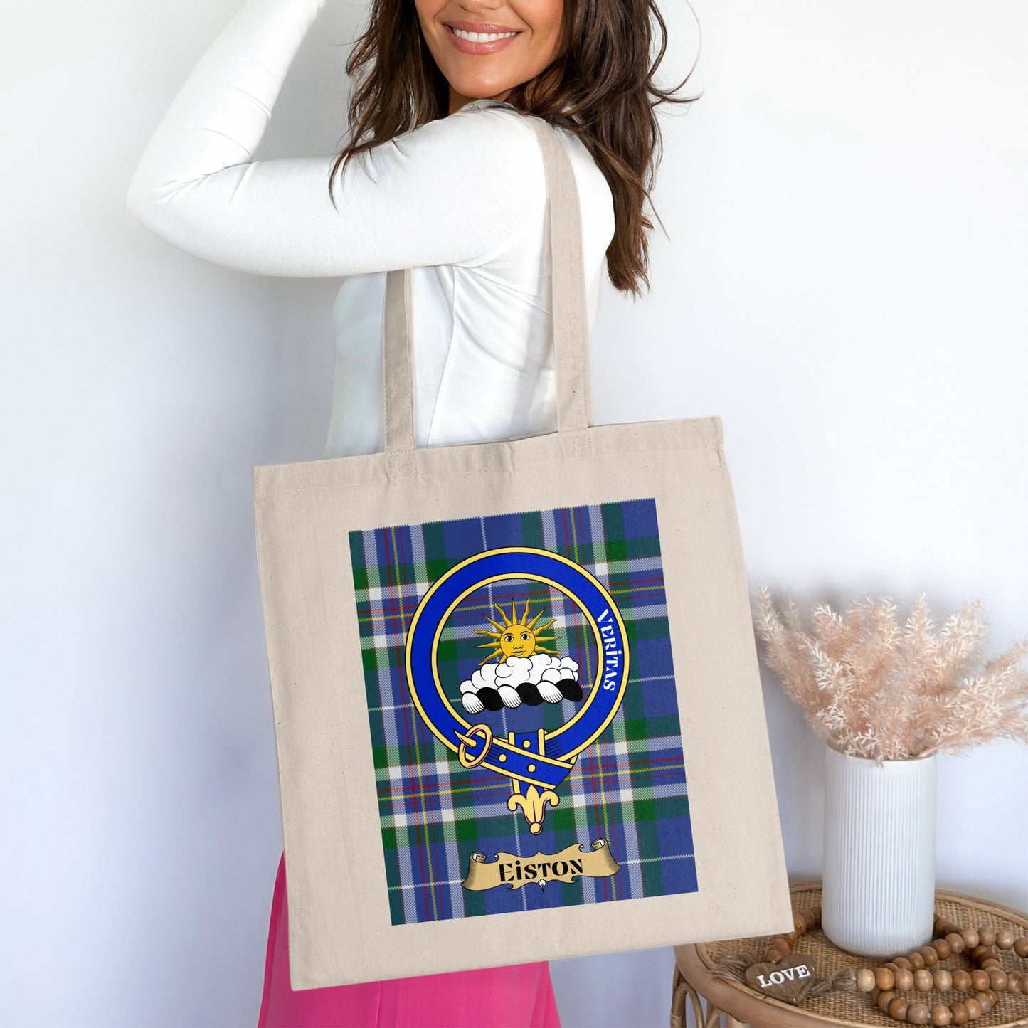 Clan Eiston Scottish Crest Tartan Tote Bag - Living Stone Gifts