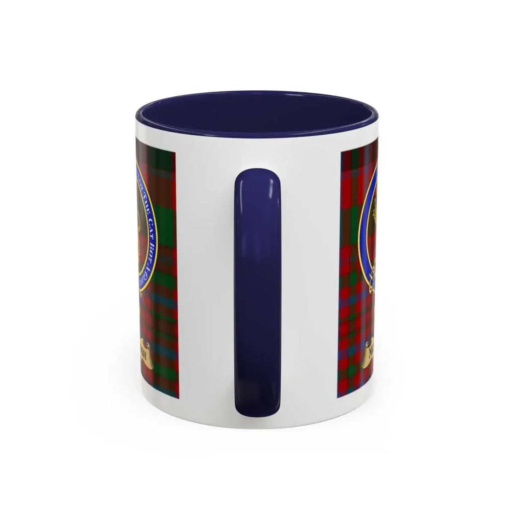 Blue Handle Mug With Tartan Print and Emblem Design