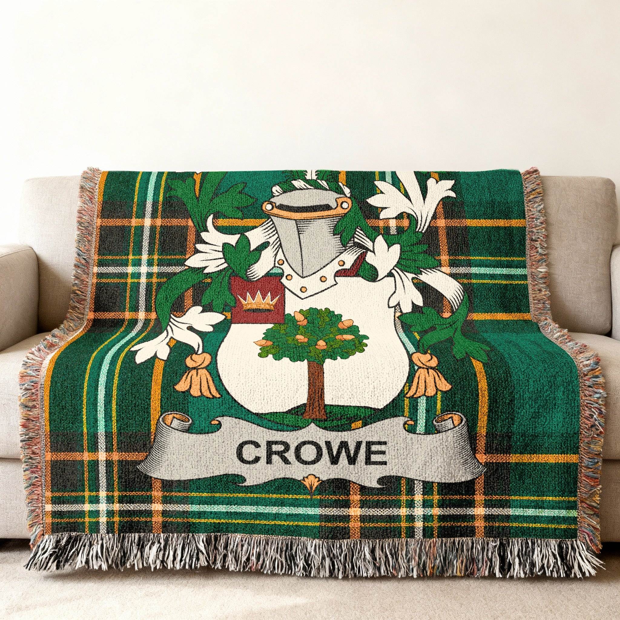 Crowe Family Coat Arms Plaid Design Throw Blanket product type