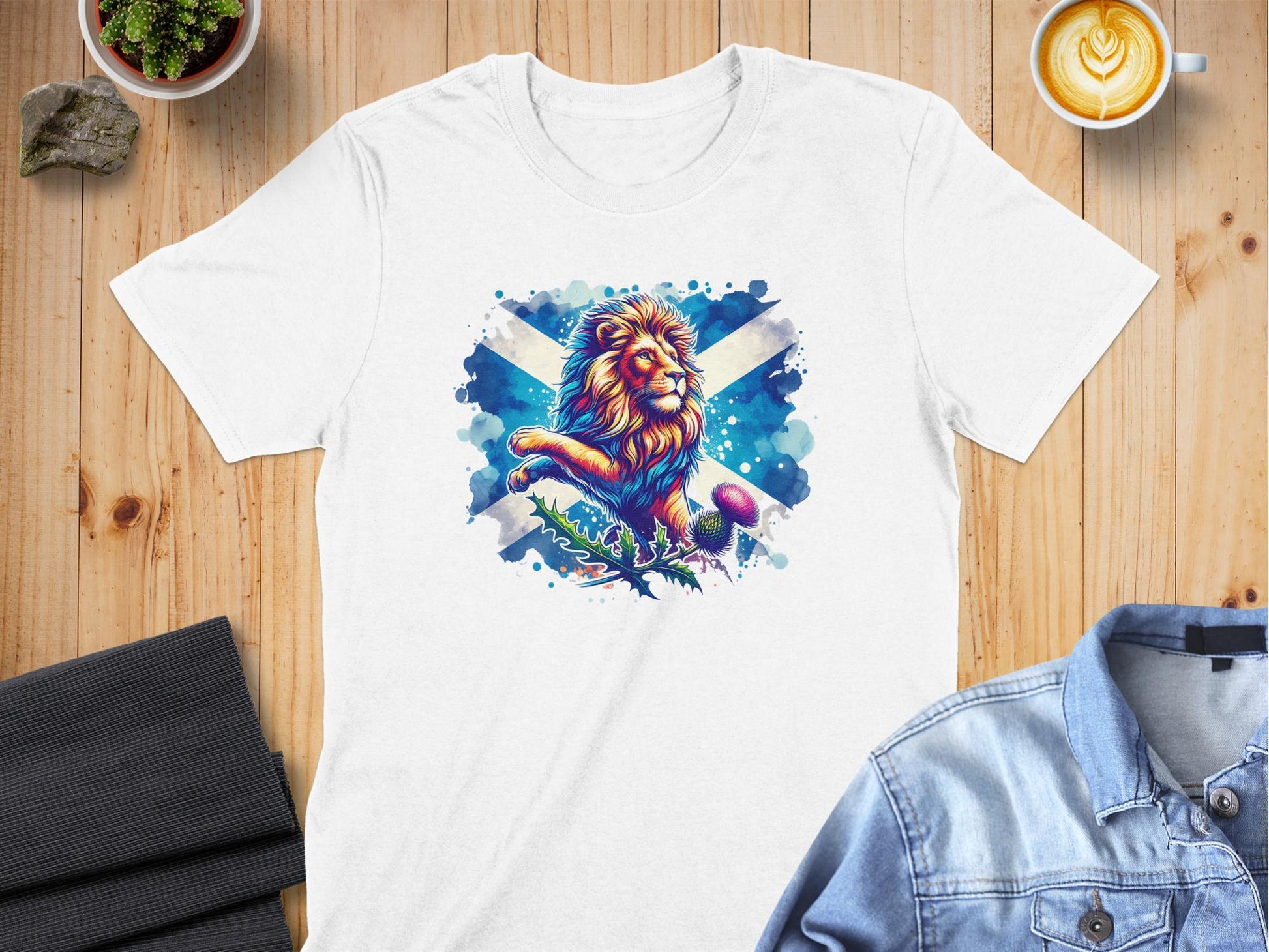 Majestic Roaring Lion with Thistle Watercolor T-Shirt - Living Stone Gifts