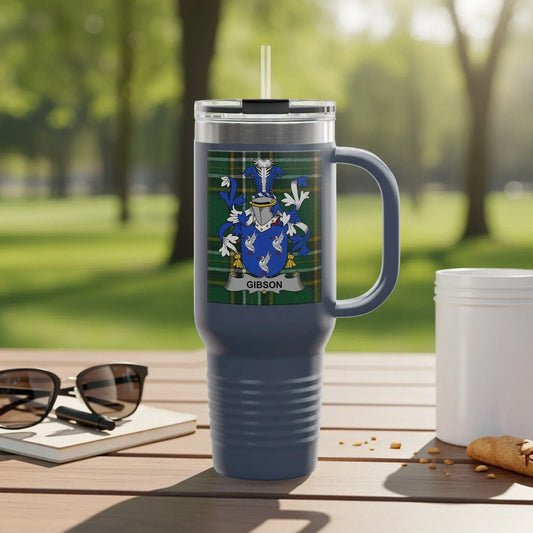 Personalized Blue Insulated Tumbler with Handle and Lid product type