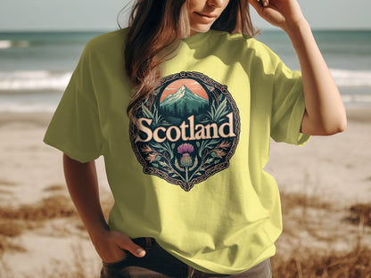 Scotland Mountain and Thistle Graphic T-Shirt - Living Stone Gifts