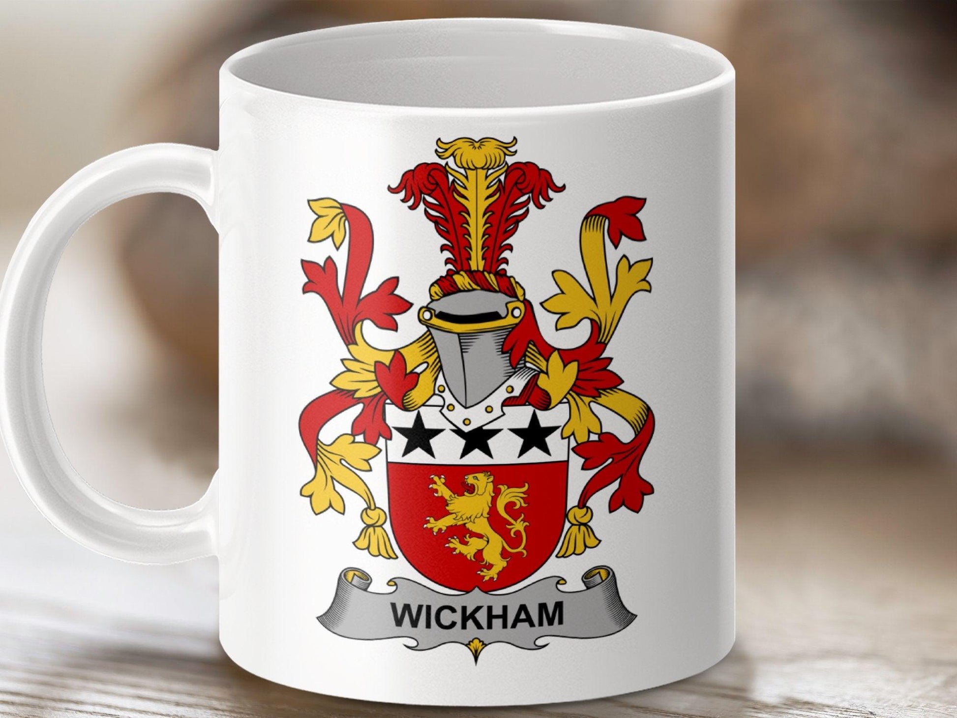 Wickham Family Crest Coat of Arms Emblem Mug - Celtic Ancestry Gifts