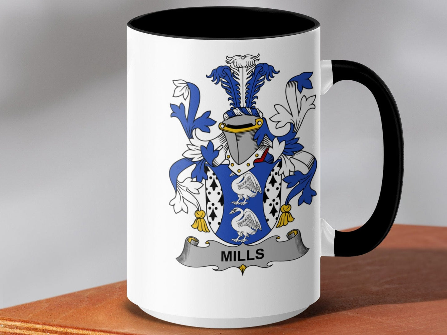 15oz / Black Mills Family Crest Mug, Coat of Arms Mug, Heraldry Mug, Family Name Mug, Custom Crest Mug