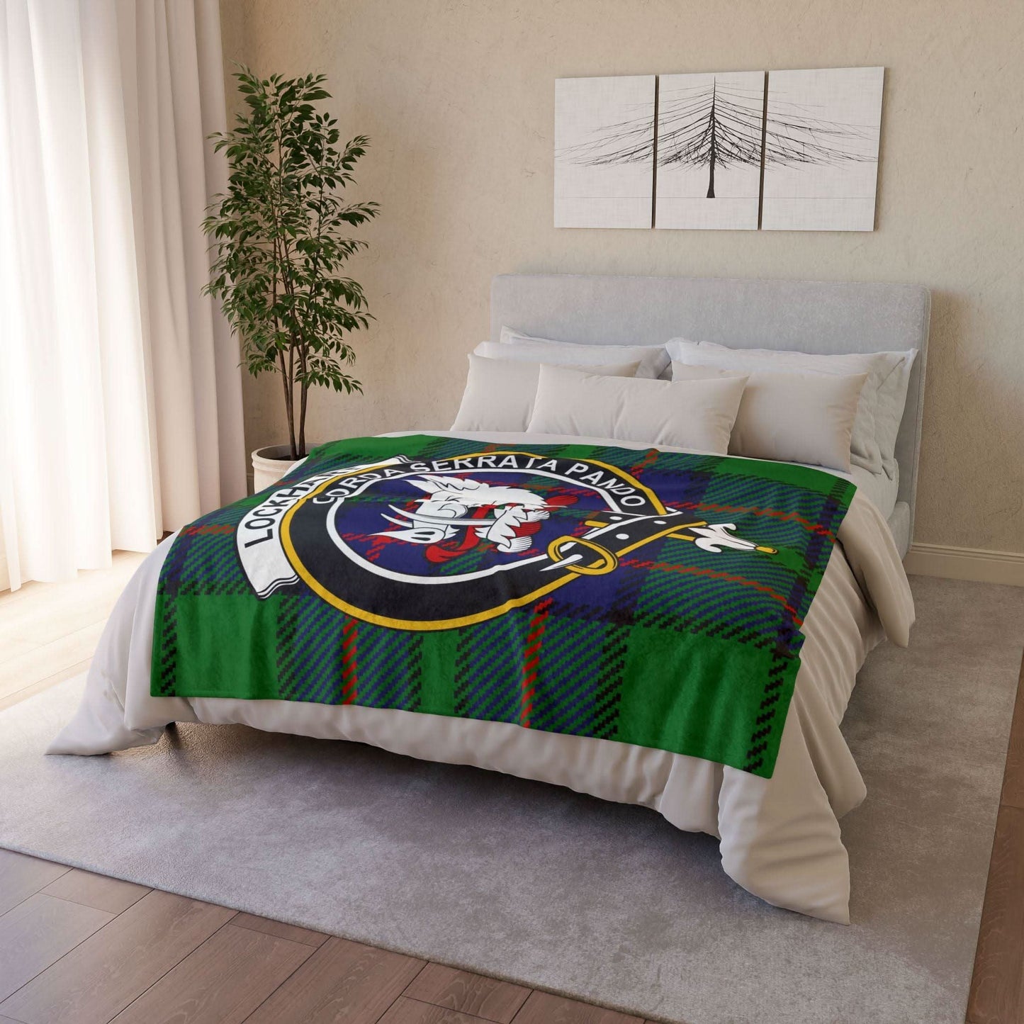Lockhart Clan Tartan Blanket – Scottish Crest Throw, Soft & Cozy - Celtic Ancestry Gifts