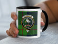 Cranstoun tartan ceramic mug — back view showing full crest print, black handle