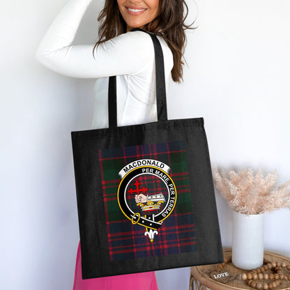 Clan MacDonald Crest Tartan Background Tote Bag - Living Stone Gifts