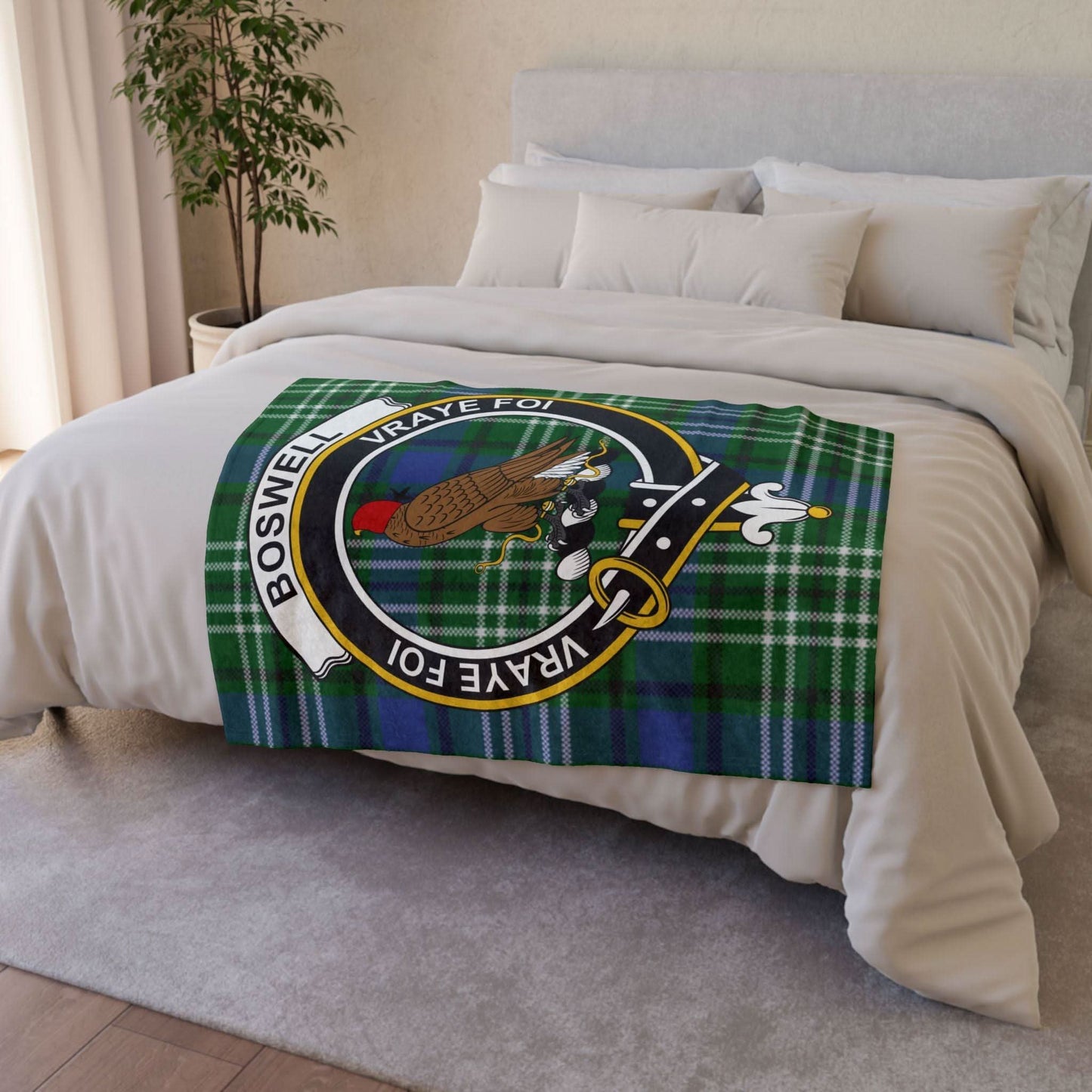 Binning Clan Crest Scottish Tartan Blanket - Celtic Ancestry Gifts