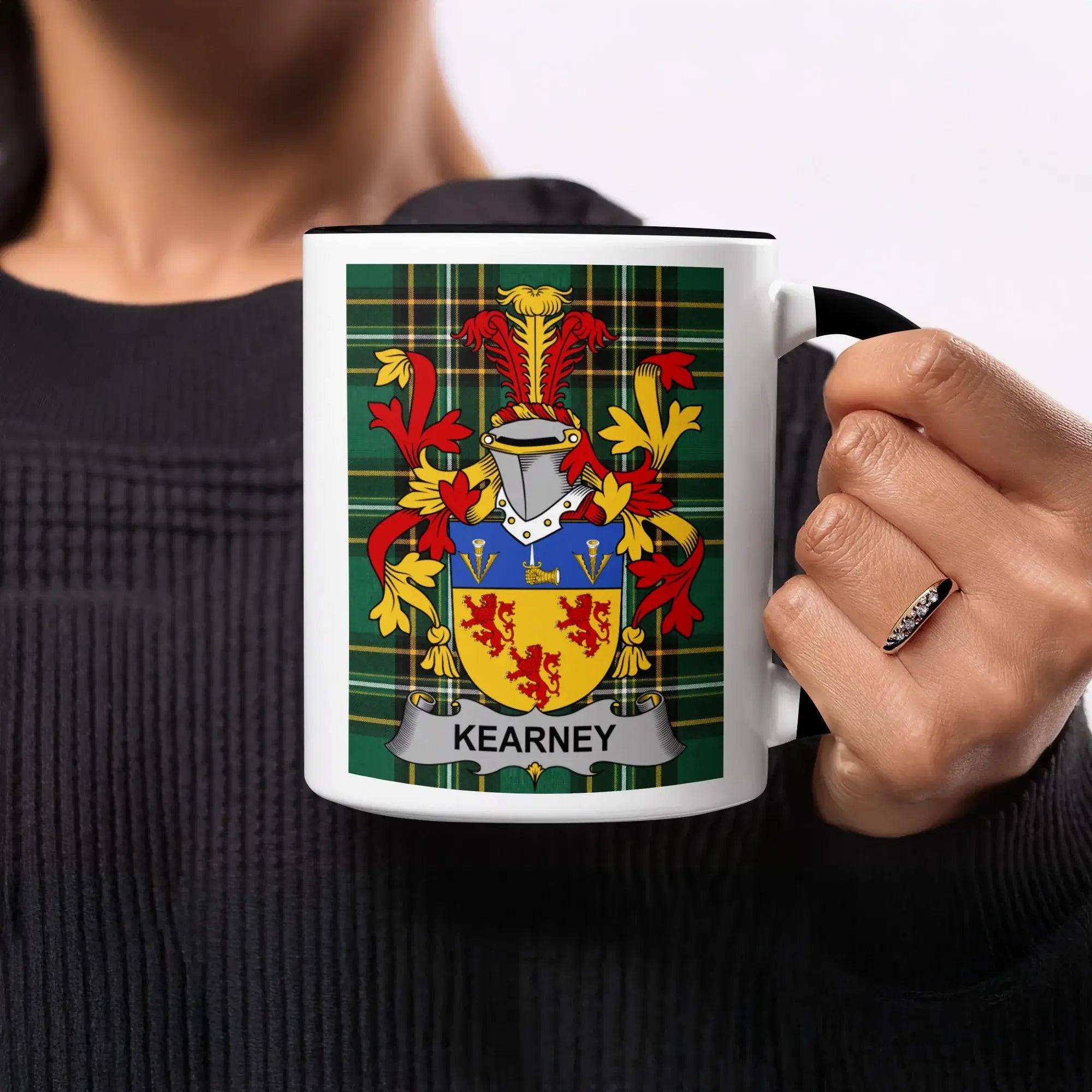 Kearney Irish heritage mug with black handle and interior