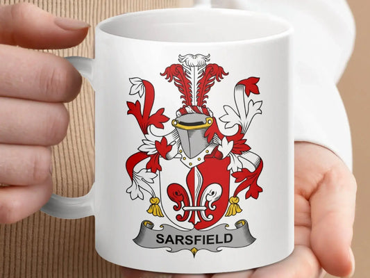 Sarsfield Family Crest Heraldic Design Mug - Celtic Ancestry Gifts