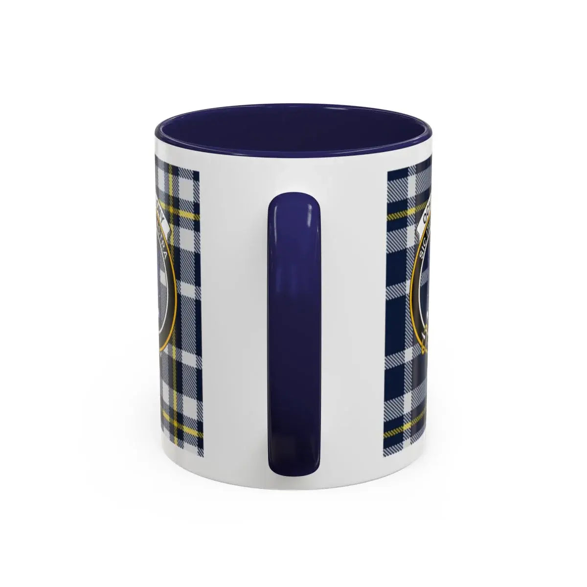 Navy Blue and White Plaid Checkered Pattern Mug