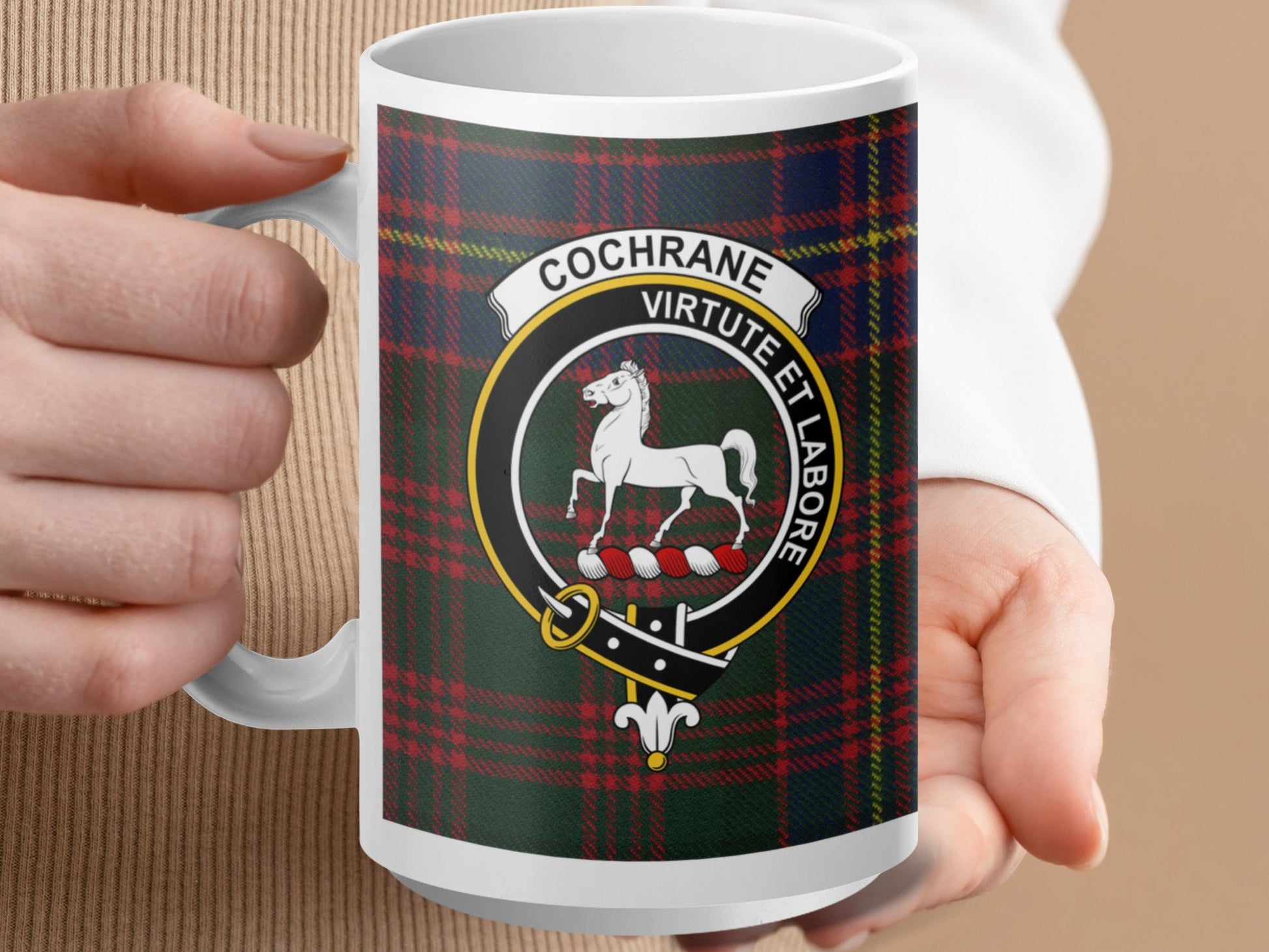 Clan Cochrane Scottish Tartan Crest Design Mug - Living Stone Gifts