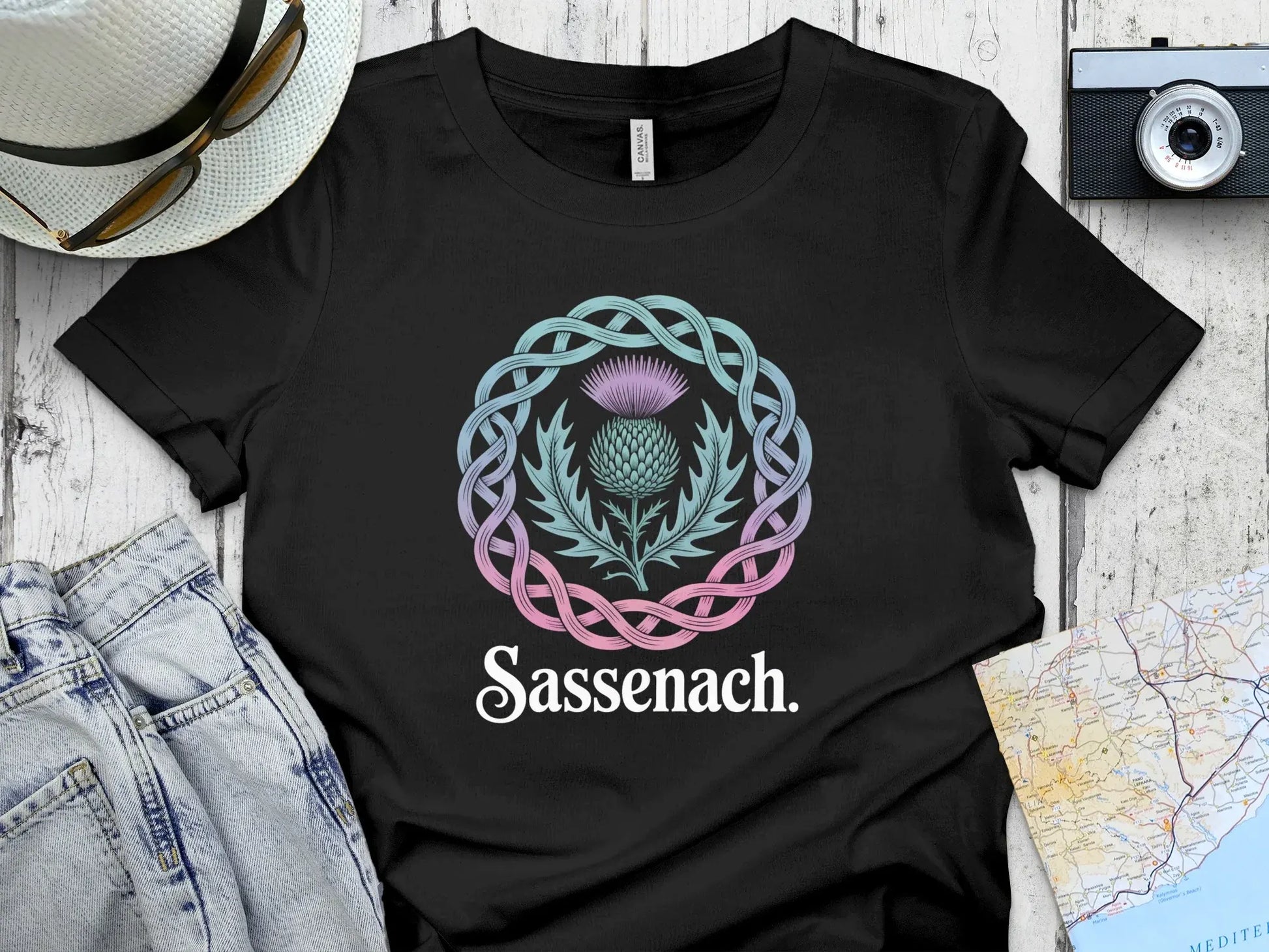 Sassenach Thistle Pattern Graphic Black T-shirt product