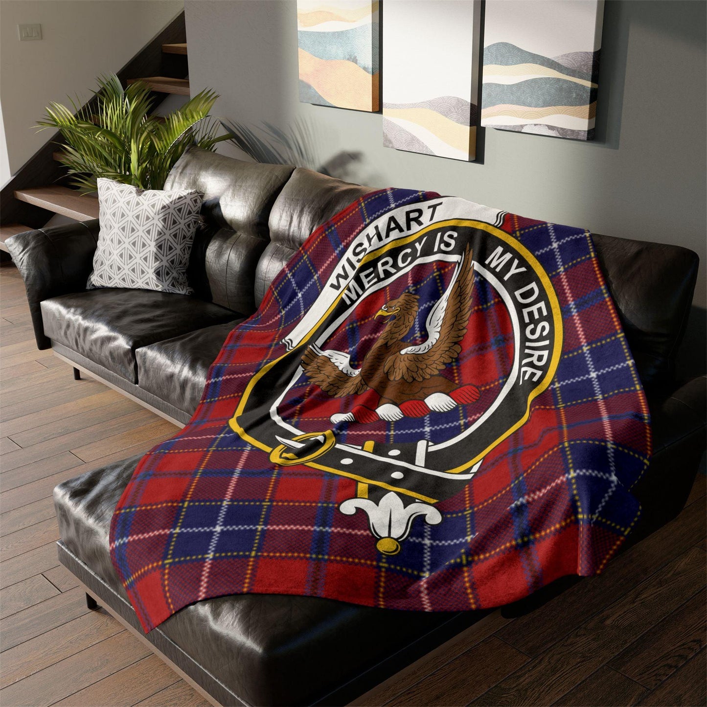 Wishart Clan Tartan Blanket – Scottish Crest Throw - Celtic Ancestry Gifts
