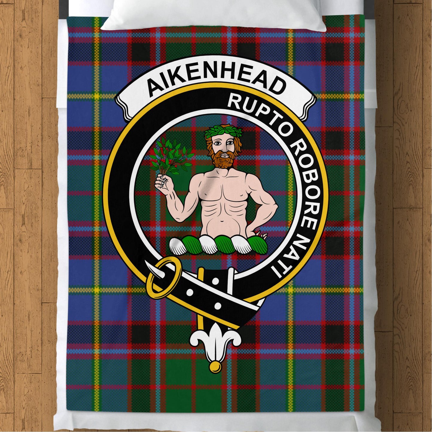 Scottish Clan Aikenhead Crest Tartan Throw Blanket - Living Stone Gifts