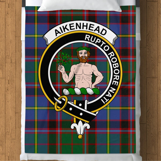 Scottish Clan Aikenhead Crest Tartan Throw Blanket - Living Stone Gifts