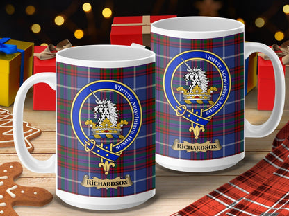 Richardson Clan Crest Tartan Mug Perfect for Gifts - Living Stone Gifts