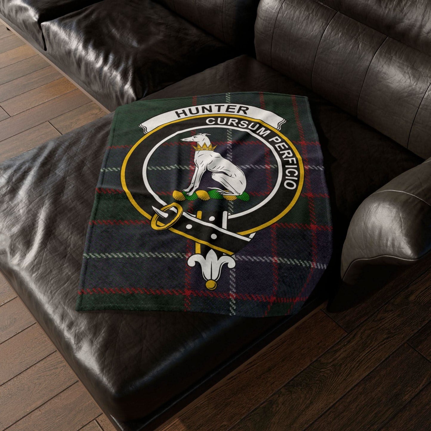 Hunter Clan Tartan Blanket – Scottish Crest Throw, Soft & Cozy - Celtic Ancestry Gifts