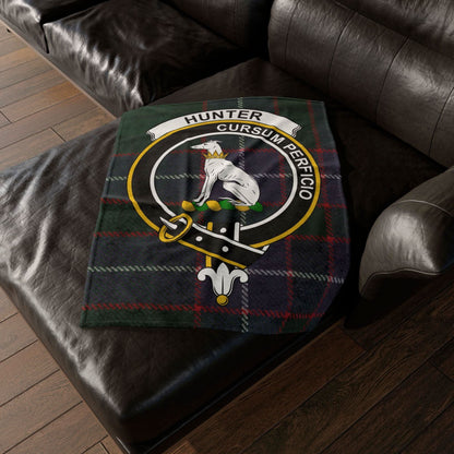 Hunter Clan Tartan Blanket – Scottish Crest Throw, Soft & Cozy - Celtic Ancestry Gifts