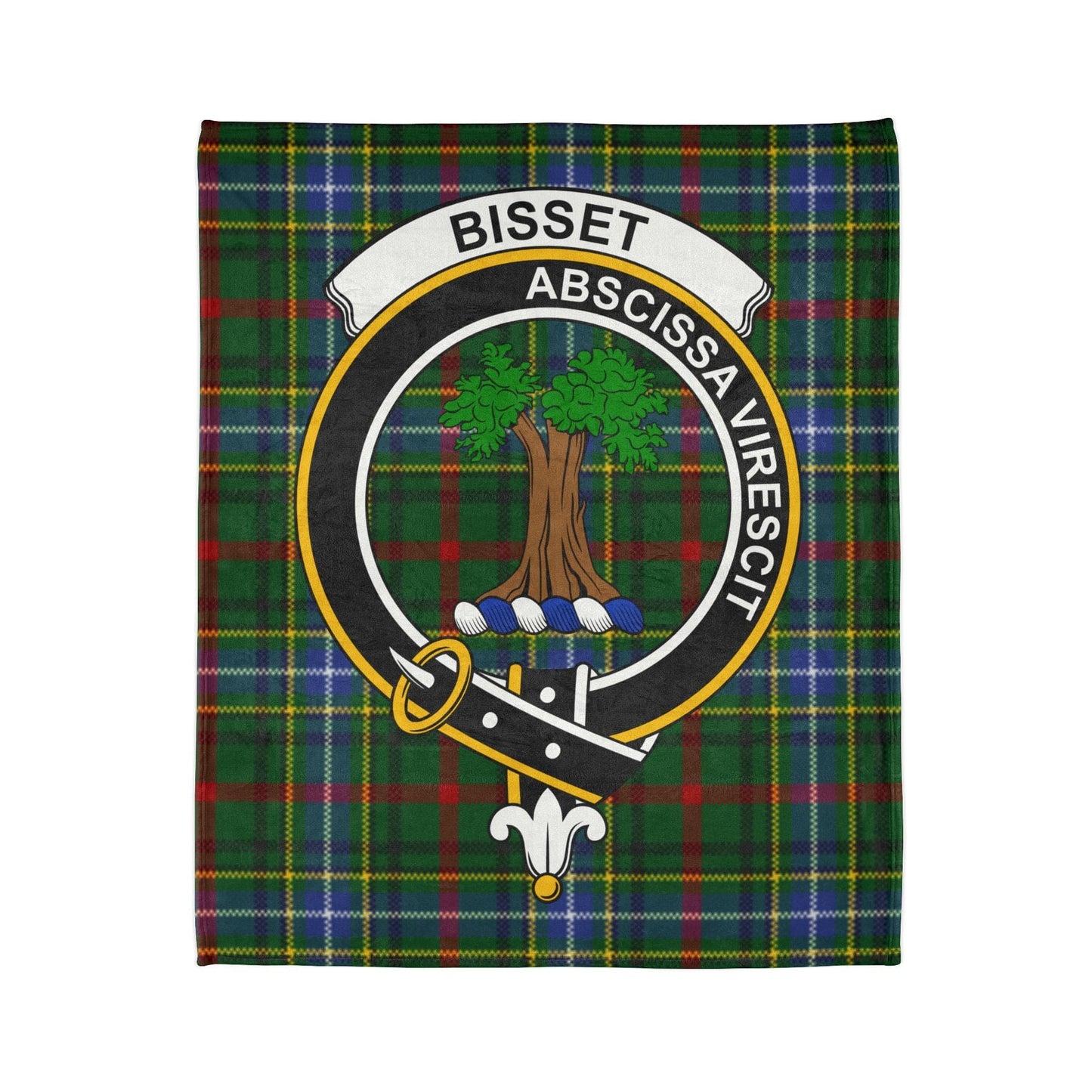 Bisset Clan Crest Tartan Scottish Throw Blanket