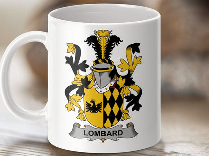 Lombard Surname Irish Family Coat of Arms Mug - Celtic Ancestry Gifts