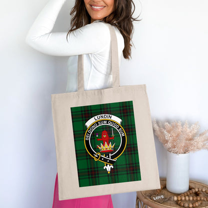 Clan Lundin Scottish Crest Tartan Tote Bag - Living Stone Gifts