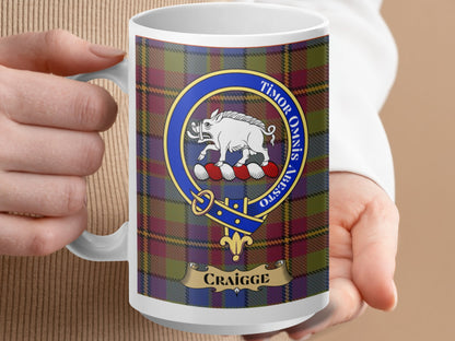 Clan Craigg Crest with Tartan Background Mug - Living Stone Gifts