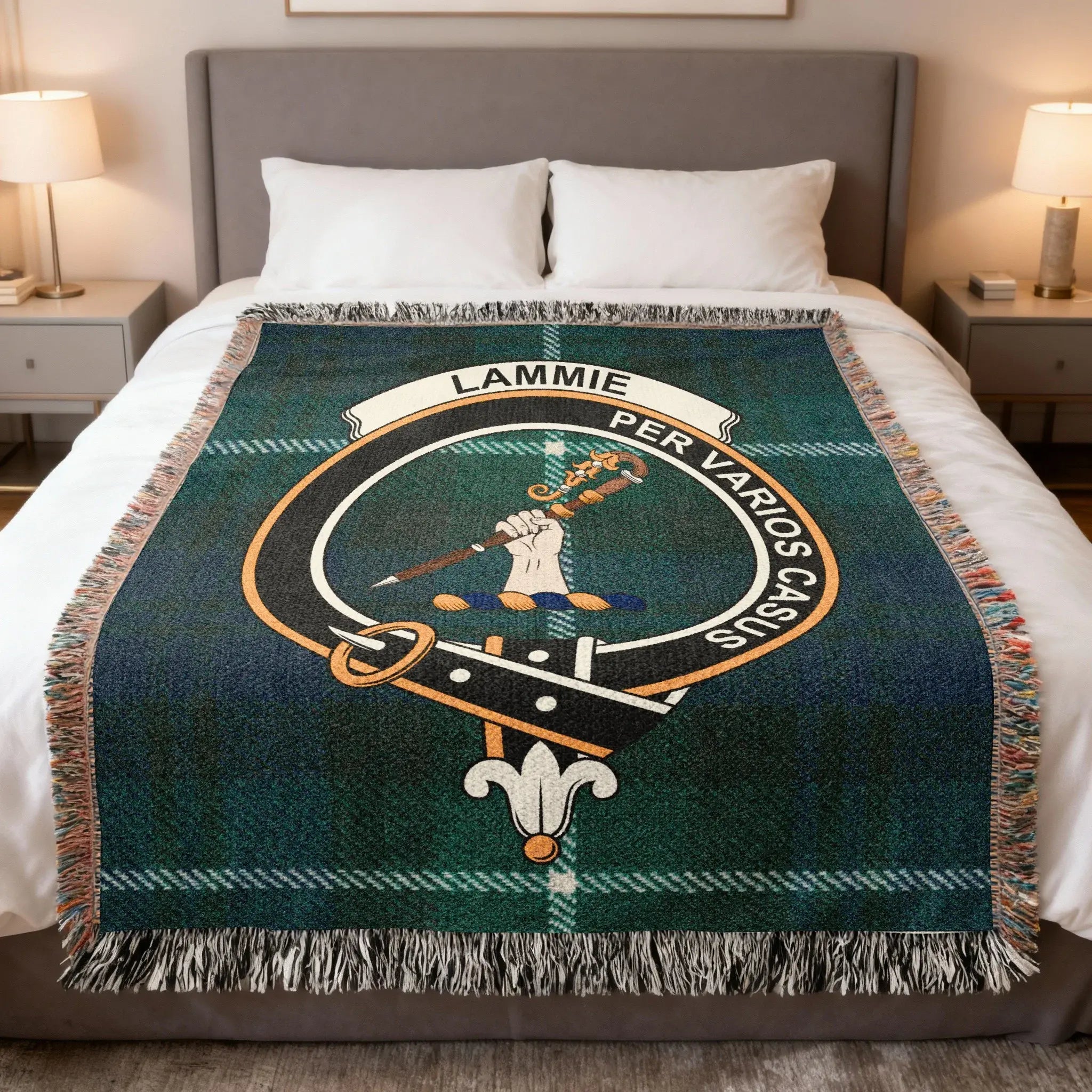 Clan Lammie Crest Woven Fringed Blanket