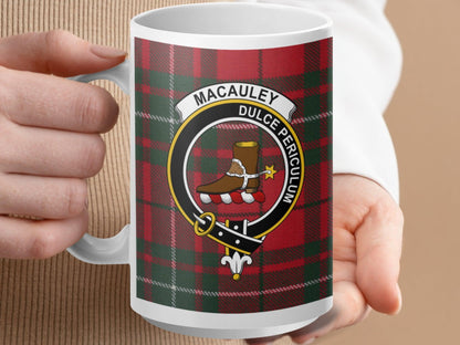 MacAuley Clan Crest Scottish Tartan Pattern Mug - Living Stone Gifts