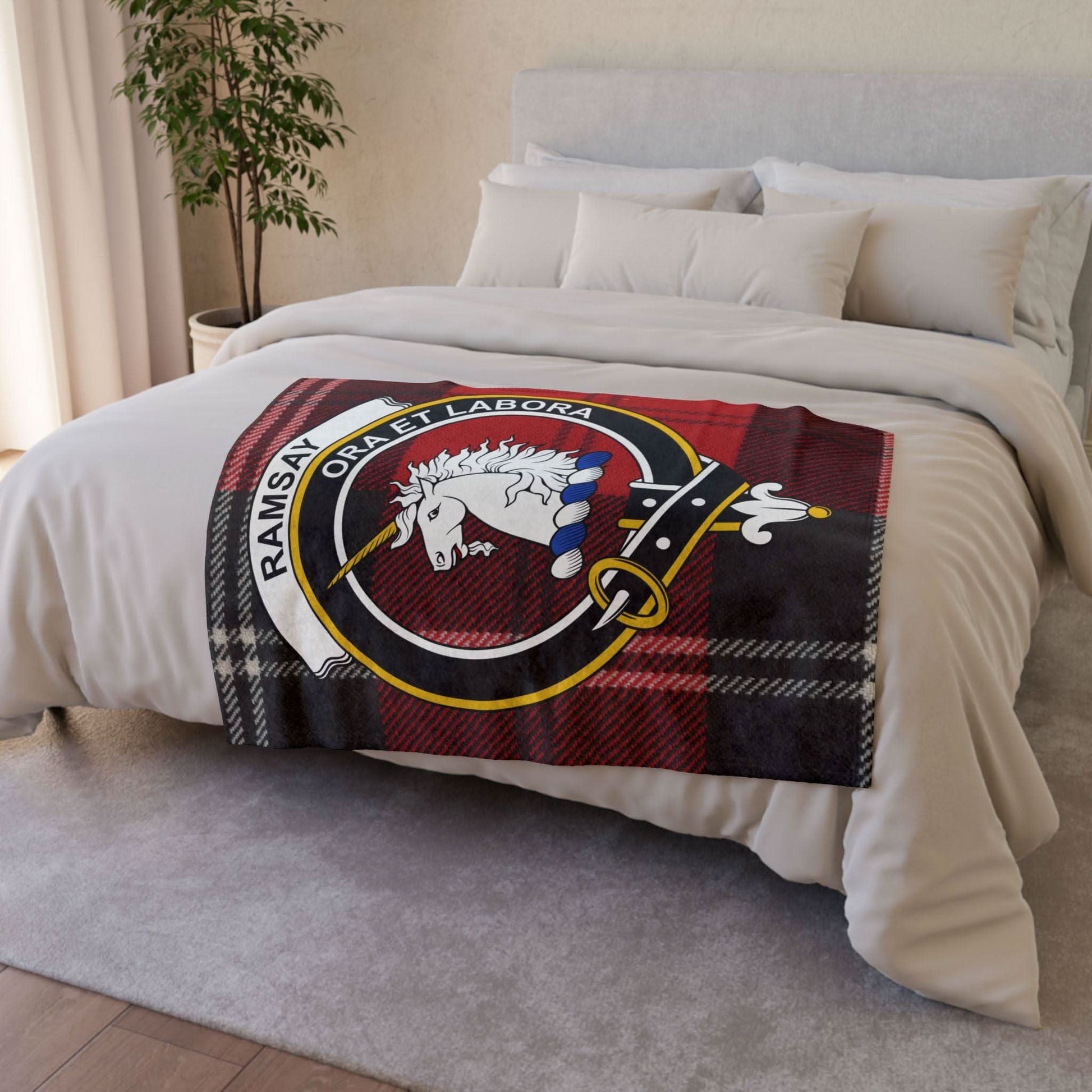 Ramsay Clan Tartan Blanket – Scottish Crest Throw, Soft & Cozy - Celtic Ancestry Gifts