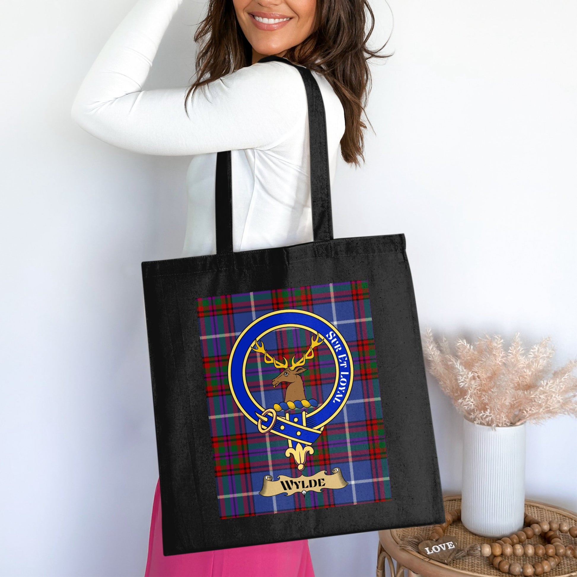 Scottish Clan Crest Tartan Background Tote Bag - Living Stone Gifts