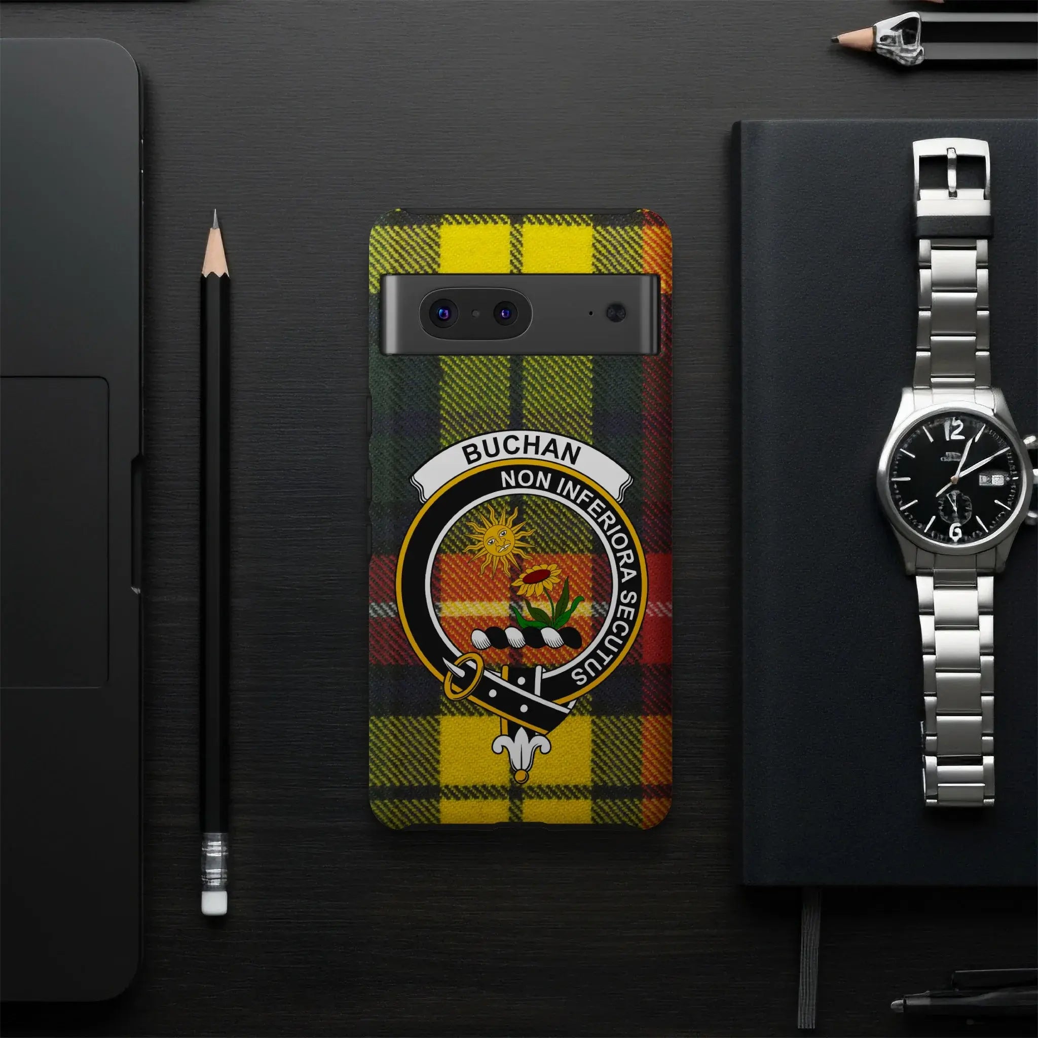 Buchan Tartan Phone Case with Clan Crest Design