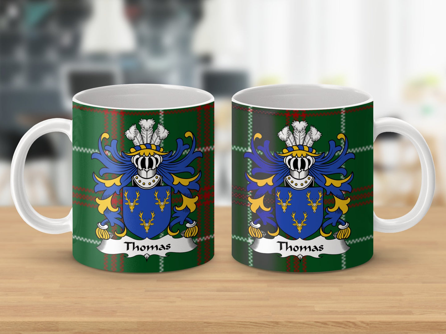 Thomas Coat of Arms on Welsh National Tartan Mug - Living Stone Gifts