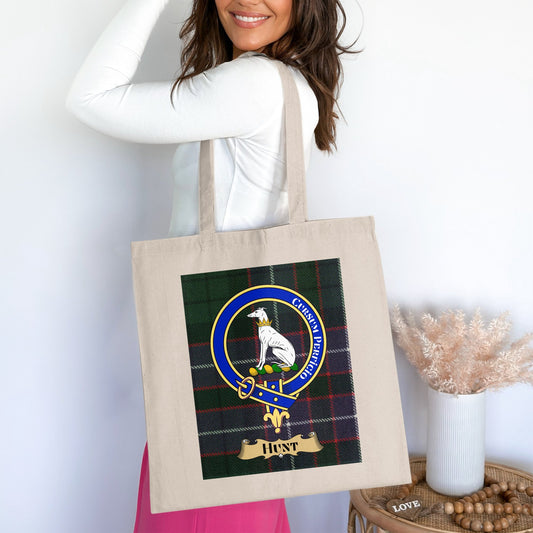 Clan Hunts Scottish Crest Tartan Tote Bag - Living Stone Gifts