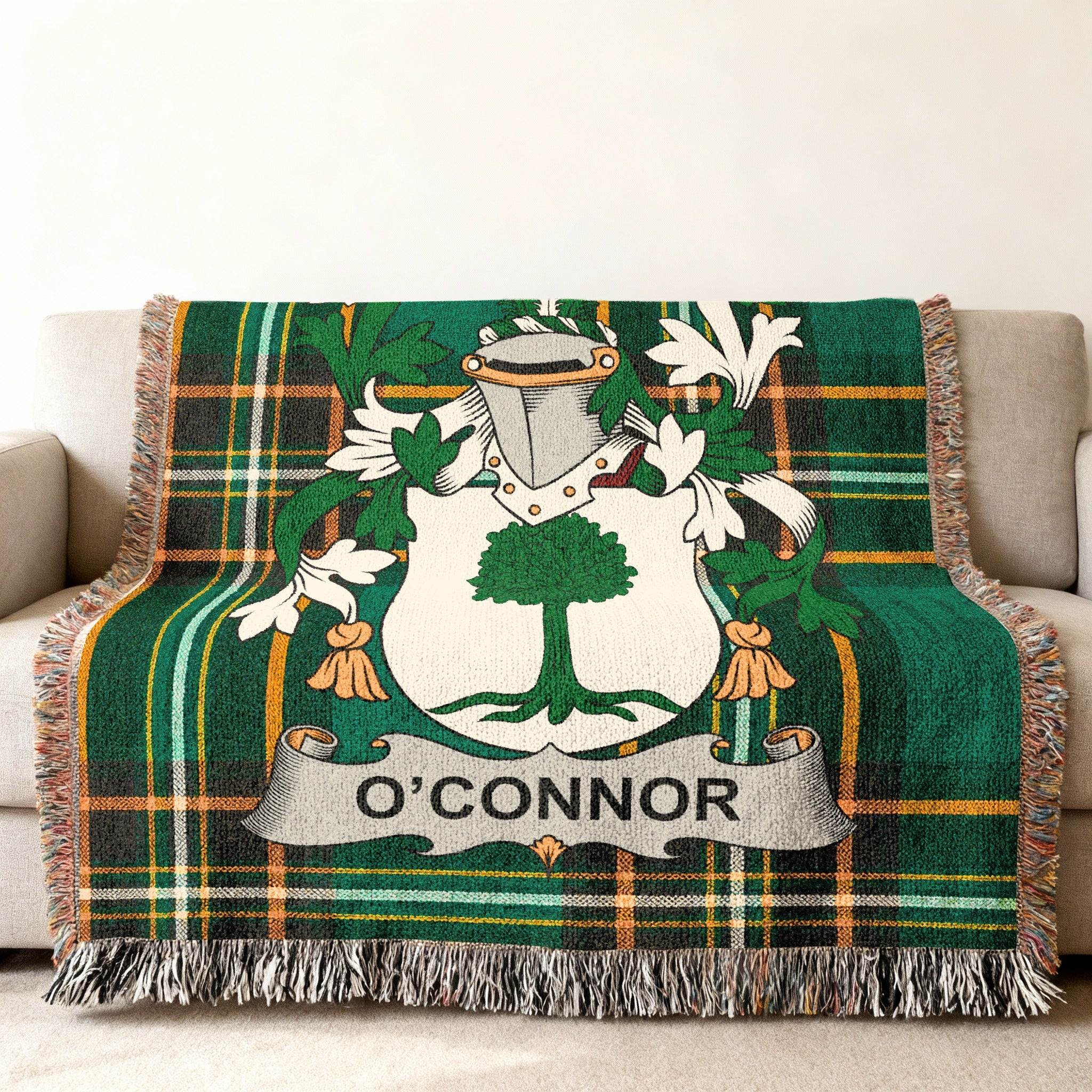 O'Connor Family Crest Green Plaid Tartan Throw Blanket