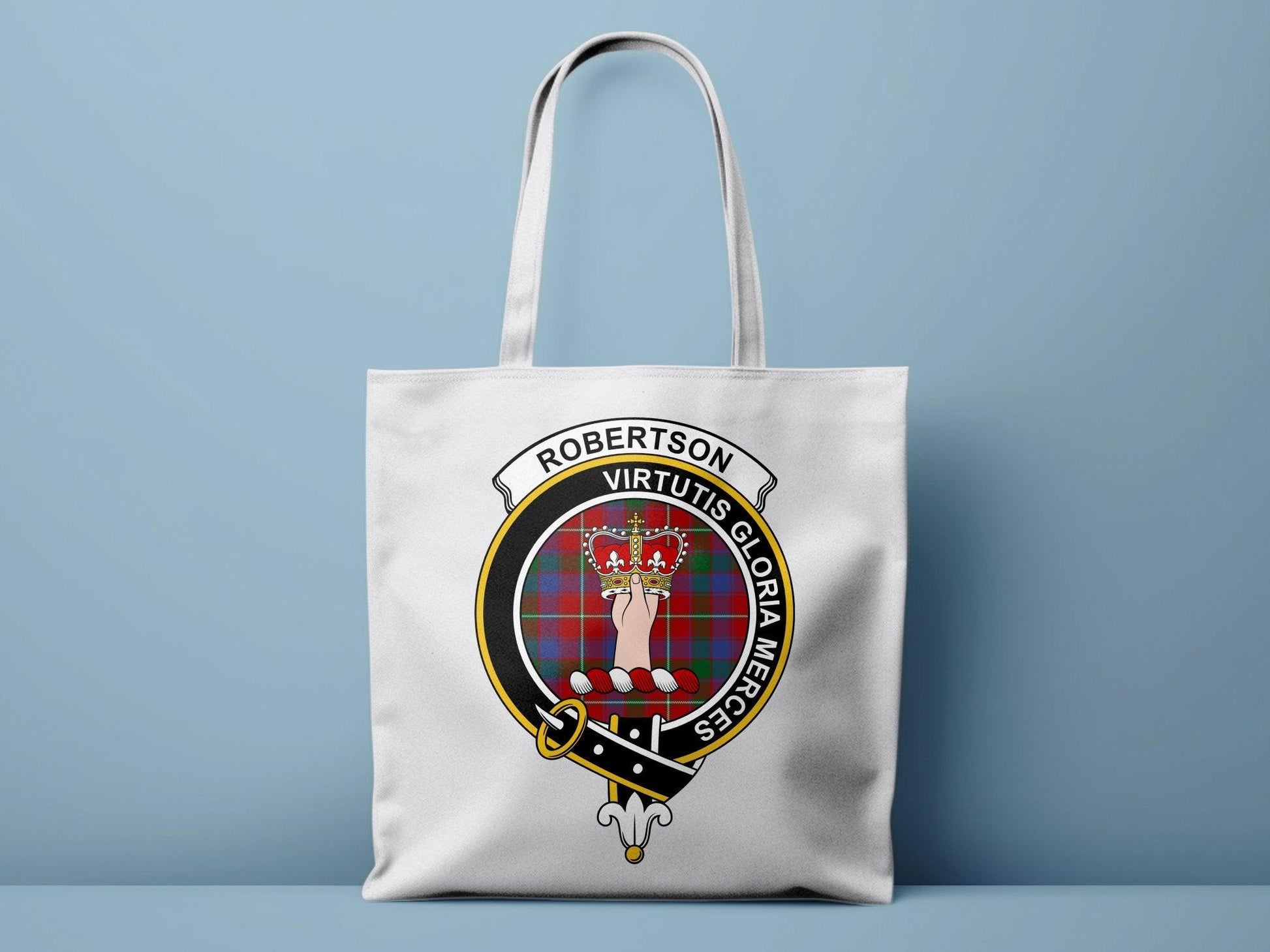 Robertson Virtutis Gloria Merces Scottish Clan Tote Bags - Celtic Ancestry Gifts