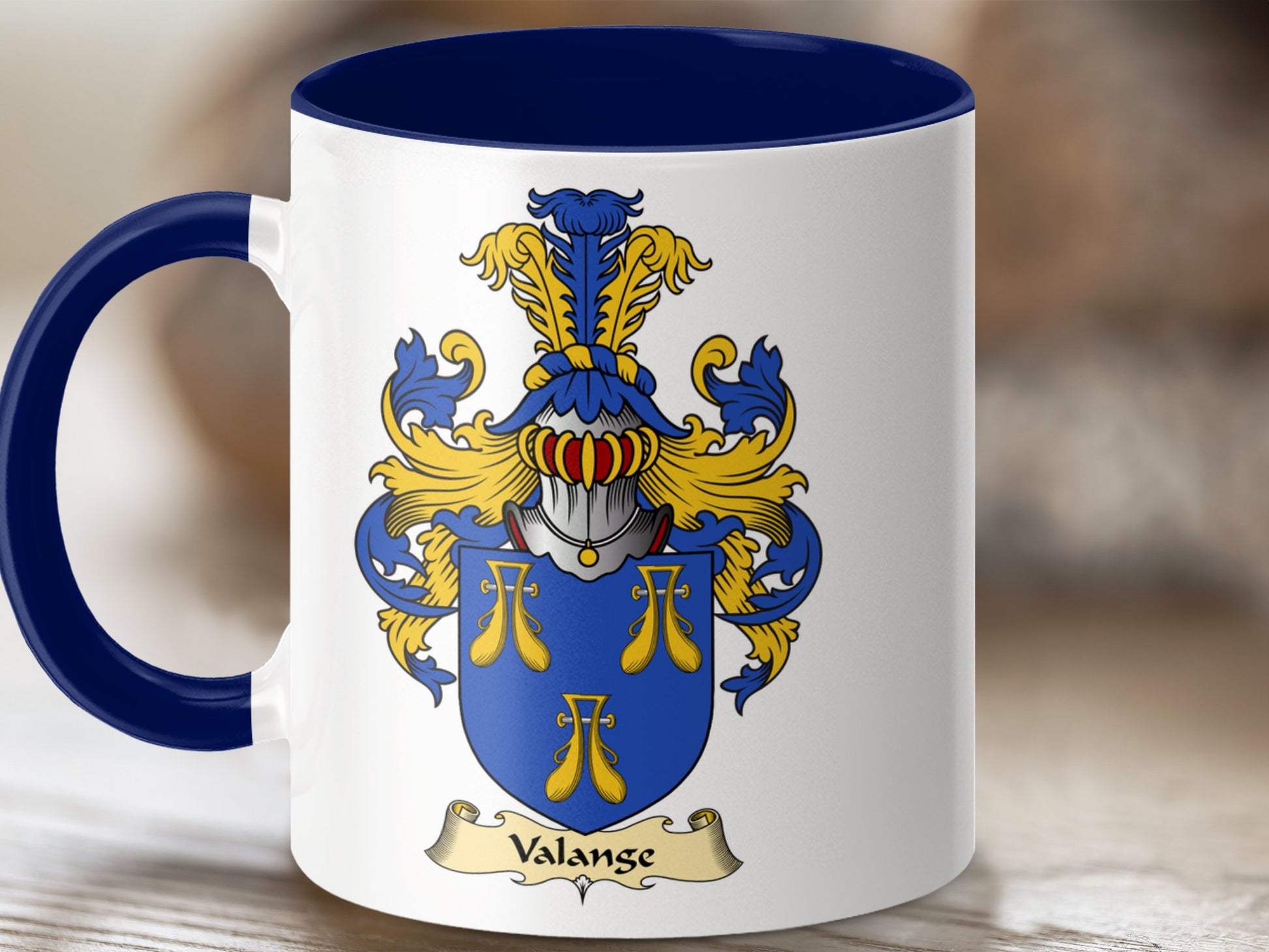 Valange Family Heraldry Crest Scottish Coat of Arms Mug - Living Stone Gifts