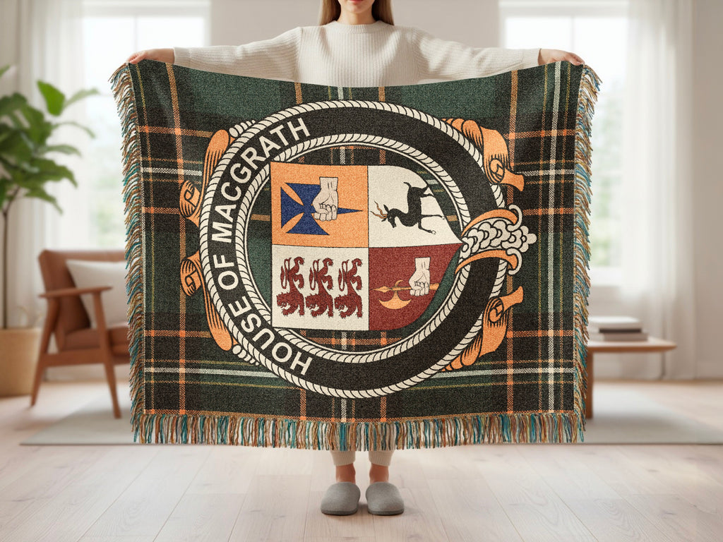 MacGrath surname blanket showing Irish National Tartan woven design