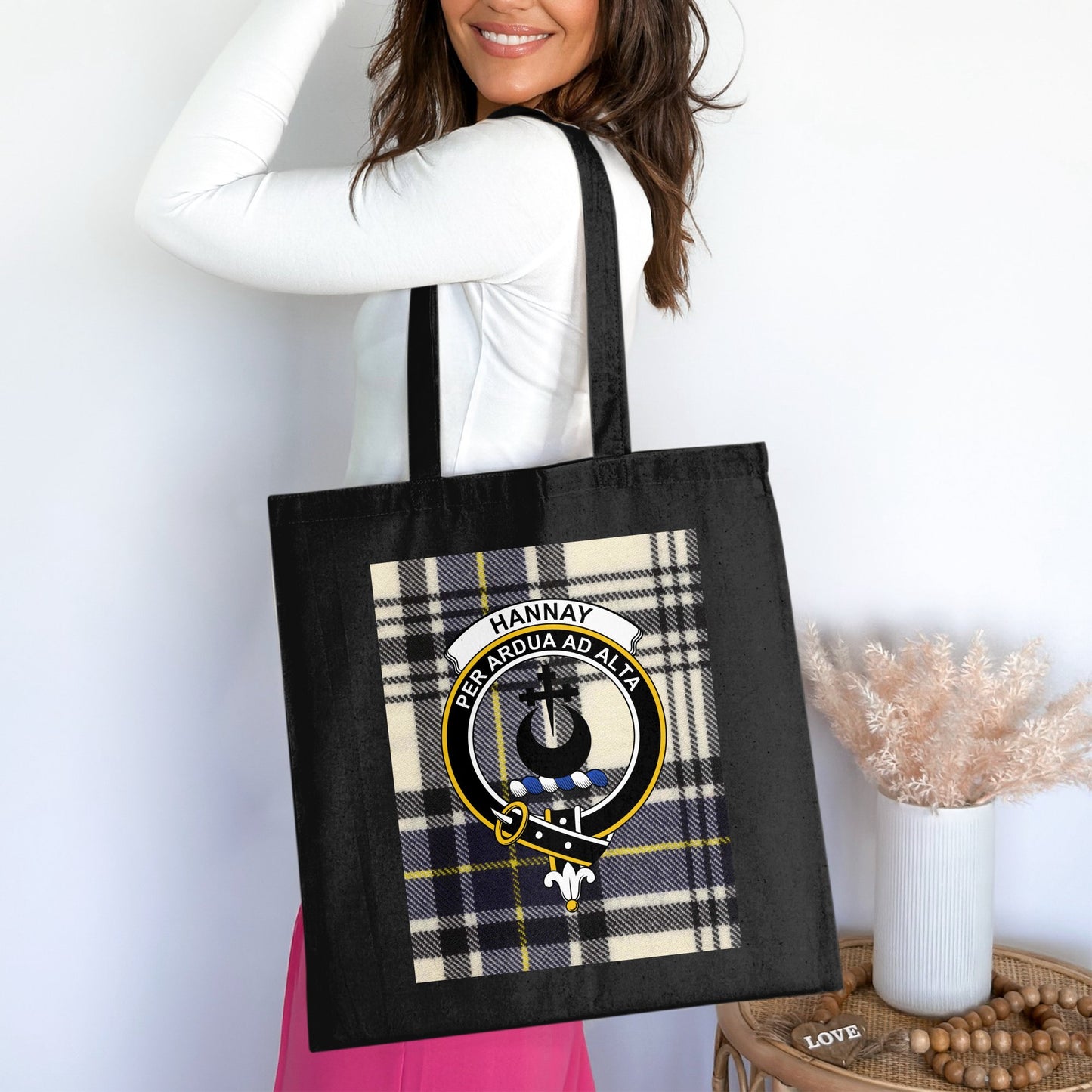 Hannay Scottish Clan Crest Tartan Design Tote Bag - Living Stone Gifts