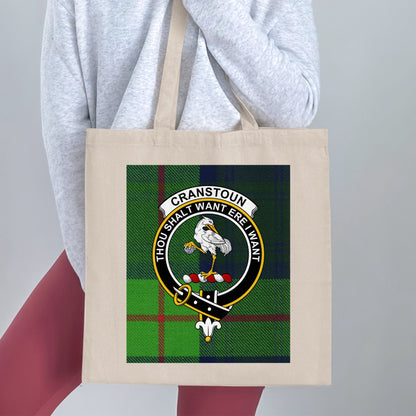 Cranstoun Clan Scottish Tartan Crest Tote Bag - Living Stone Gifts