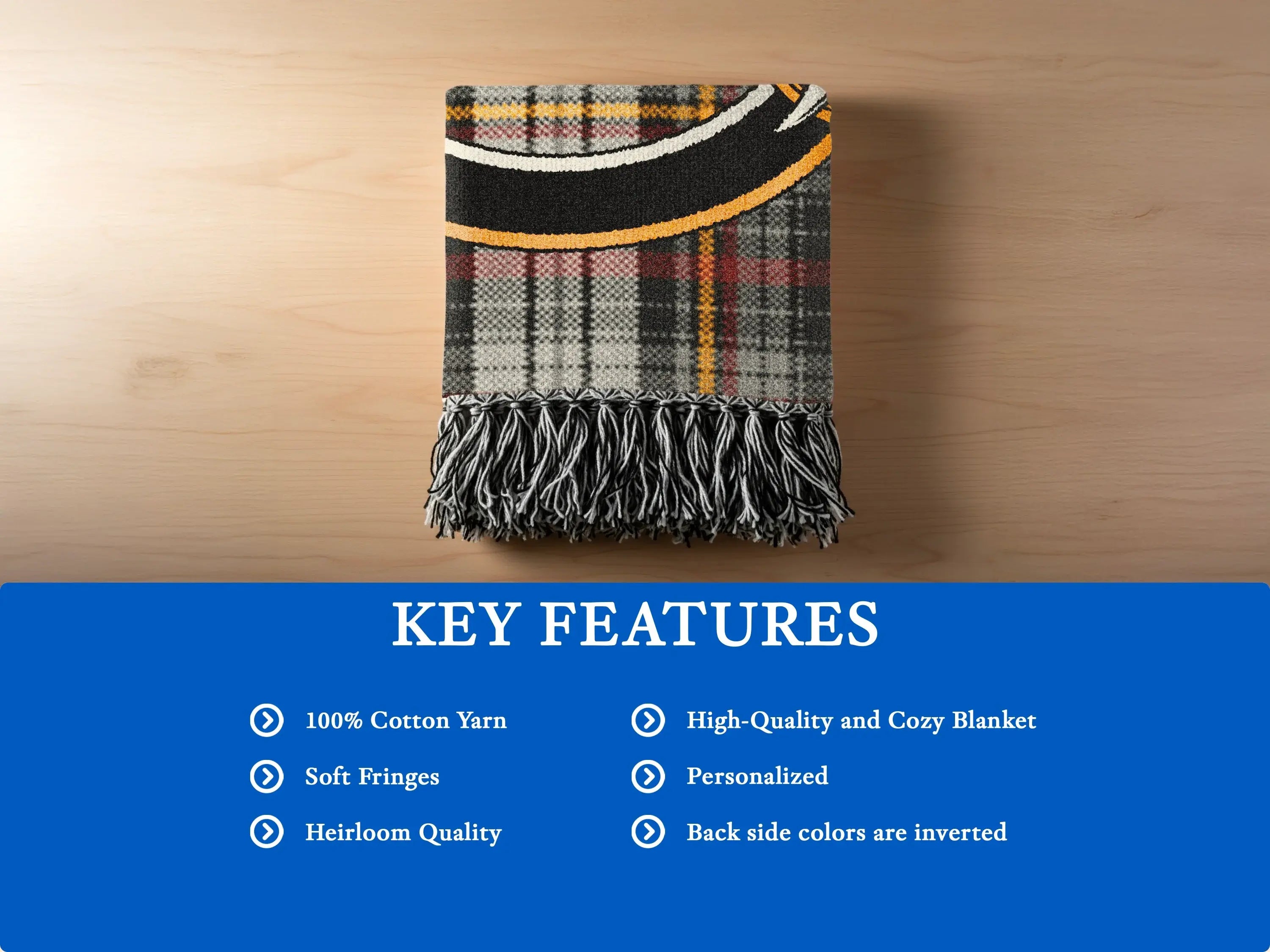 Cozy Personalized Plaid Blanket with Soft Fringes