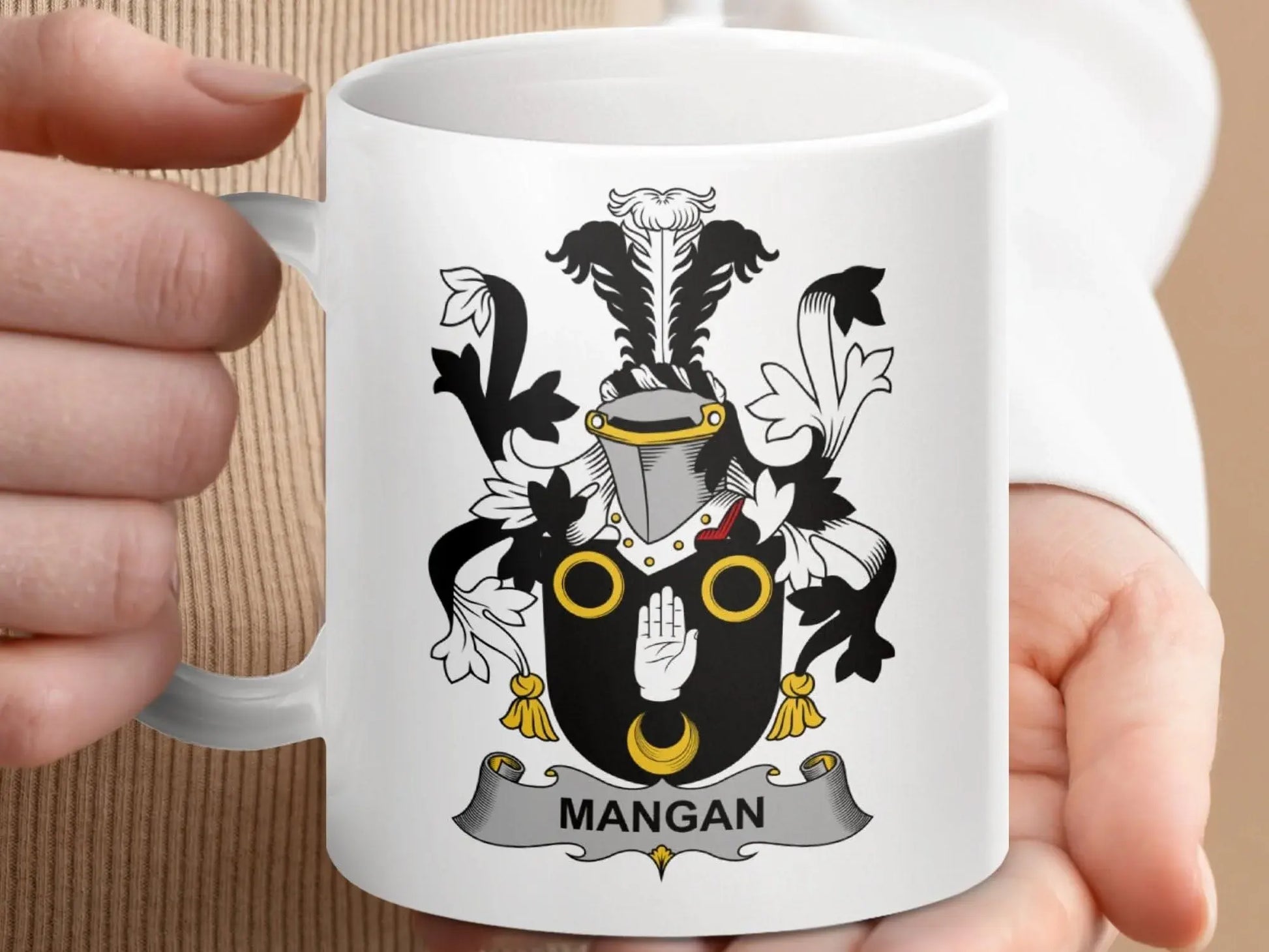 Mangan Surname Irish Family Coat of Arms Mug - Celtic Ancestry Gifts