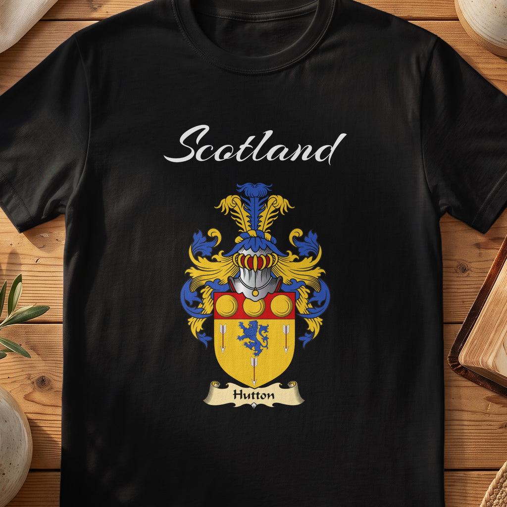 Hutton Scottish family shield T-shirt in Black