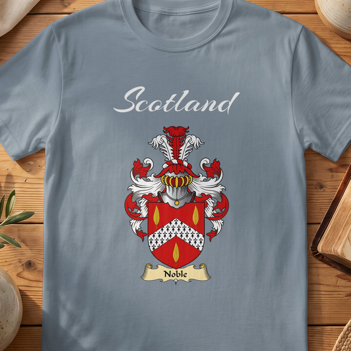 Noble Scottish family shield T-shirt in Stone Blue