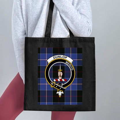 Dunlop clan scottish tartan crest design Tote Bag - Living Stone Gifts