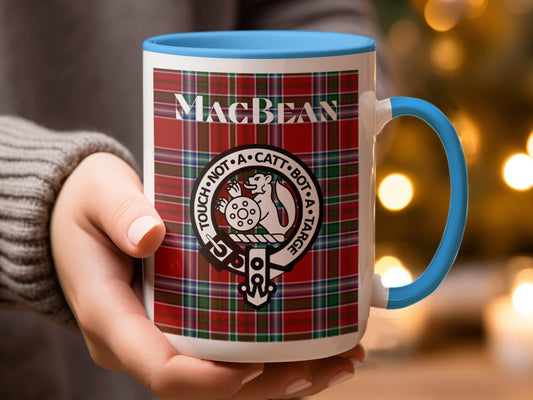 MacBean Clan Crest Mug with Scottish Tartan Design Mug - Living Stone Gifts