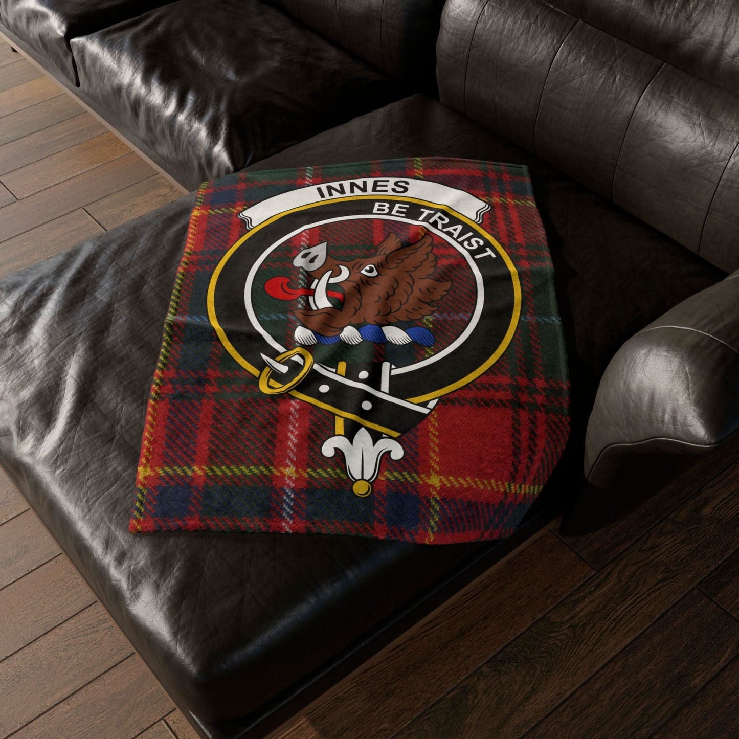 Innes Clan Tartan Blanket – Scottish Crest Throw, Soft & Cozy - Celtic Ancestry Gifts