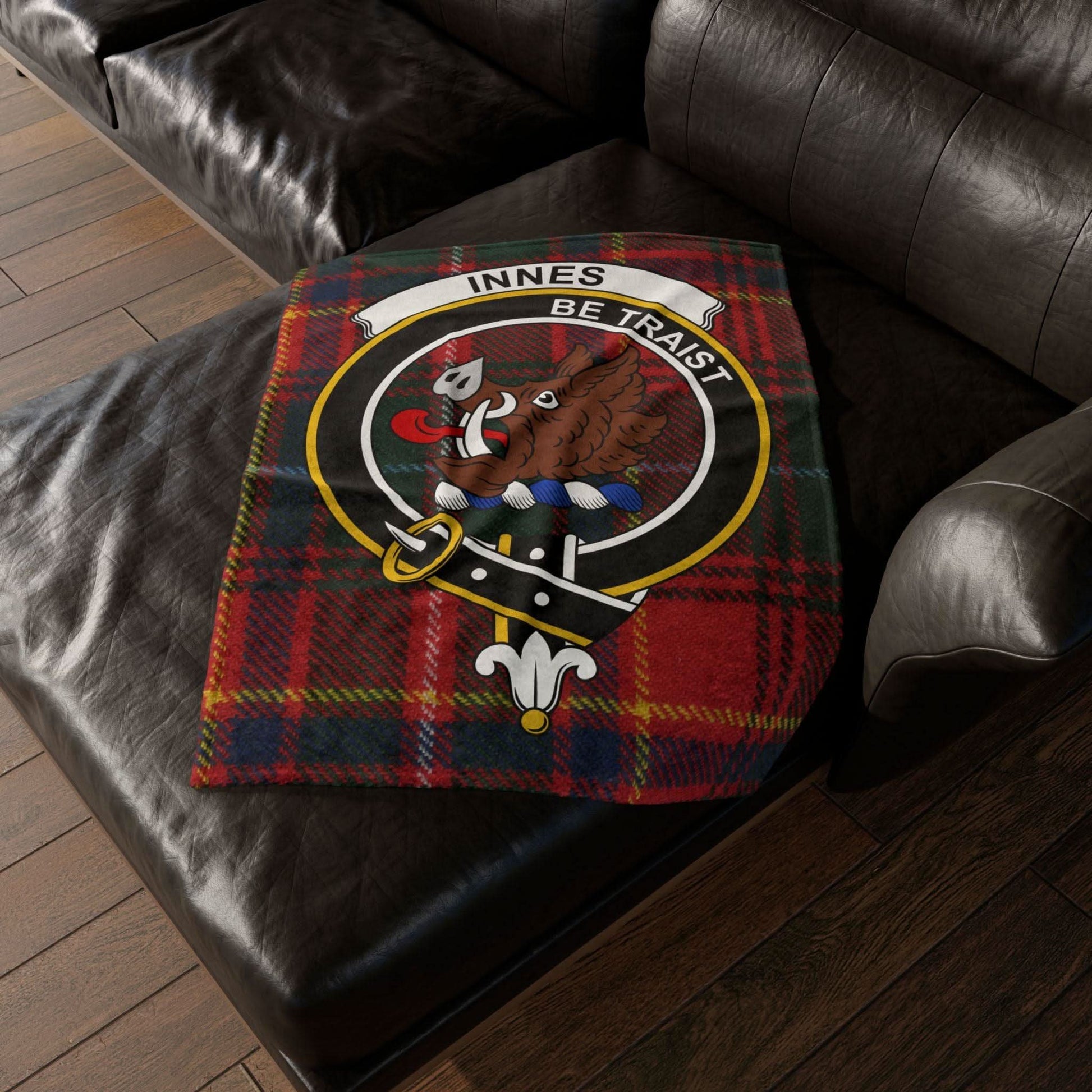 Innes Clan Tartan Blanket – Scottish Crest Throw, Soft & Cozy - Celtic Ancestry Gifts