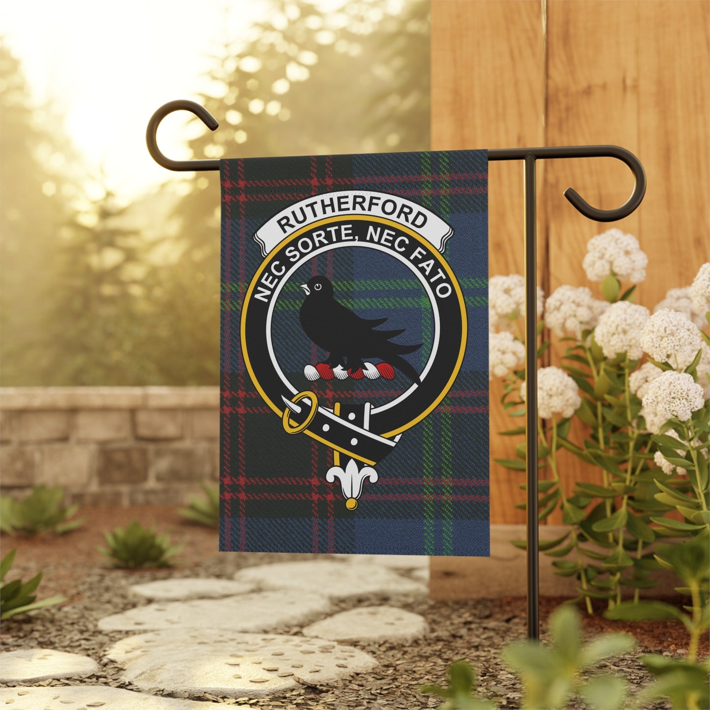 Rutherford Clan Scottish Tartan Crest Garden Flag